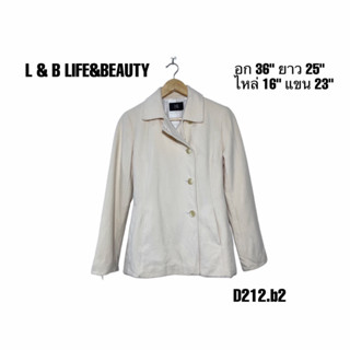 L&amp;B LIFE&amp;BEAUTY Coat เสื้อโค้ช jacket สีครีมผ้าวุลอุ่น อก36 ยาว 25 สายคาดครบ D212.b2