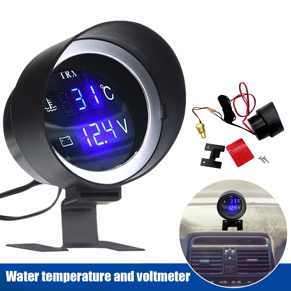 2 in 1 LED เกจวัดอุณหภูมิหม้อน้ำ ความดันไฟแบตเตอรี่ 12V 24V โวลต์มิเตอร์ เกจวัดความร้อน Car Water temperature Gauge