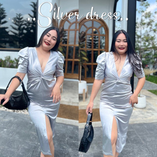 เดรสสาวอวบ เดรสเว้าคอลึกสีเงิน🔗Silver dress🔗