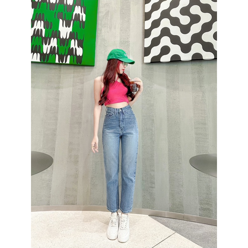 15.5[กรอก30WOW200ลด30%]Estella.jeans🍋ยีนส์ทรงบอยไม่แต่งขาดเอวสูงพลางหุ่นยีนส์ขายาวผู้หญิงสีละมุน💗