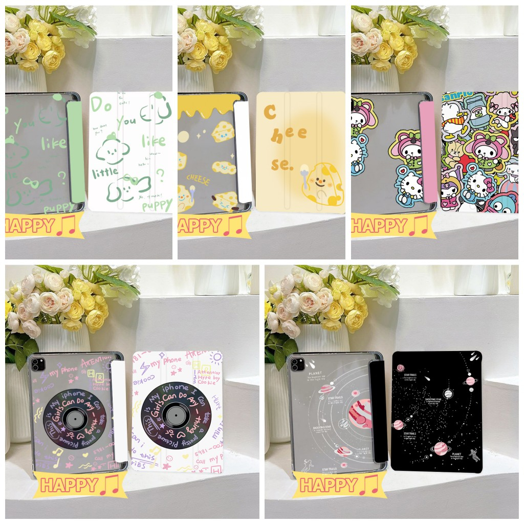 เคส ฝาพับ ลายการ์ตูนน่ารัก for Samsung Galaxy Tab S6 lite/Tab A7 lite/S10 S9 FE/Tab A9Plus A9 A11 A11Plus มีช่องใส่ปากกา