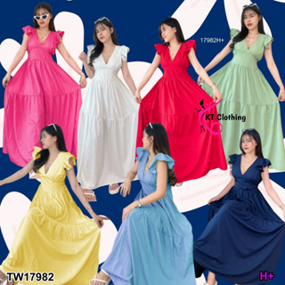 👗Pfashion [ส่งไว!!🚛] P17982 เดรสยาว แขนแต่งระบาย เชือกผูกหลัง ..