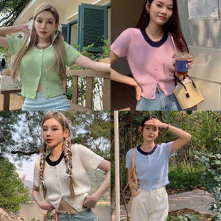 ttshop🌟พร้อมส่ง🌟 เสื้อไหมพรมคอกลมแขนสั้น สีพาสเทลน่ารักสไตล์เกาหลี (95116)