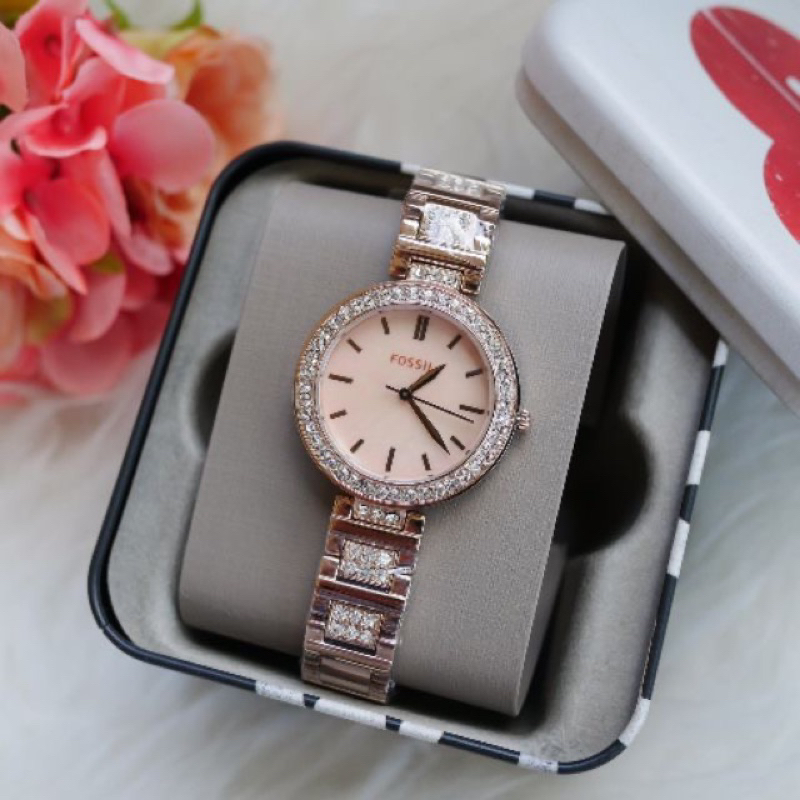 นาฬิกาข้อมือ(ผู้หญิง)FOSSIL karli Three-Hand Pastel pink Stainless Steel watch BQ3468 หน้าปัด34
