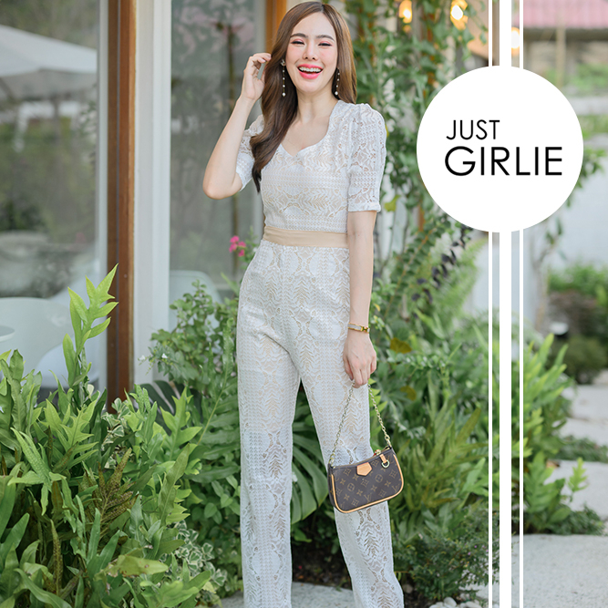 Jumpsuit Jessica กางเกงขายาวผ้าลูกไม้ ทรงสวย ชุดใส่ออกงาน จั๊มสูททรงสวย ขายถูก มีไซส์ S M L