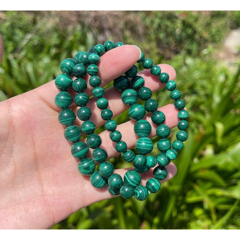 Natural Malachite  Bead Bracelet, Genuine Round Beaded Healing Crystal Bracelet Men Women Stretchy Bracelet