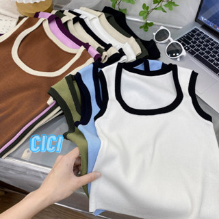 Cici(NO.X1497)เสื้อกล้ามแขนกุด แต่งขอบสีสีพื้นทรงเบสิค ใส่สบายใส่ได้every day