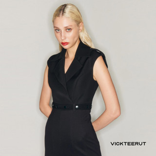 VICKTEERUT Crop Biker Jacket เสื้อครอป แขนกุด ปกไบเกอร์