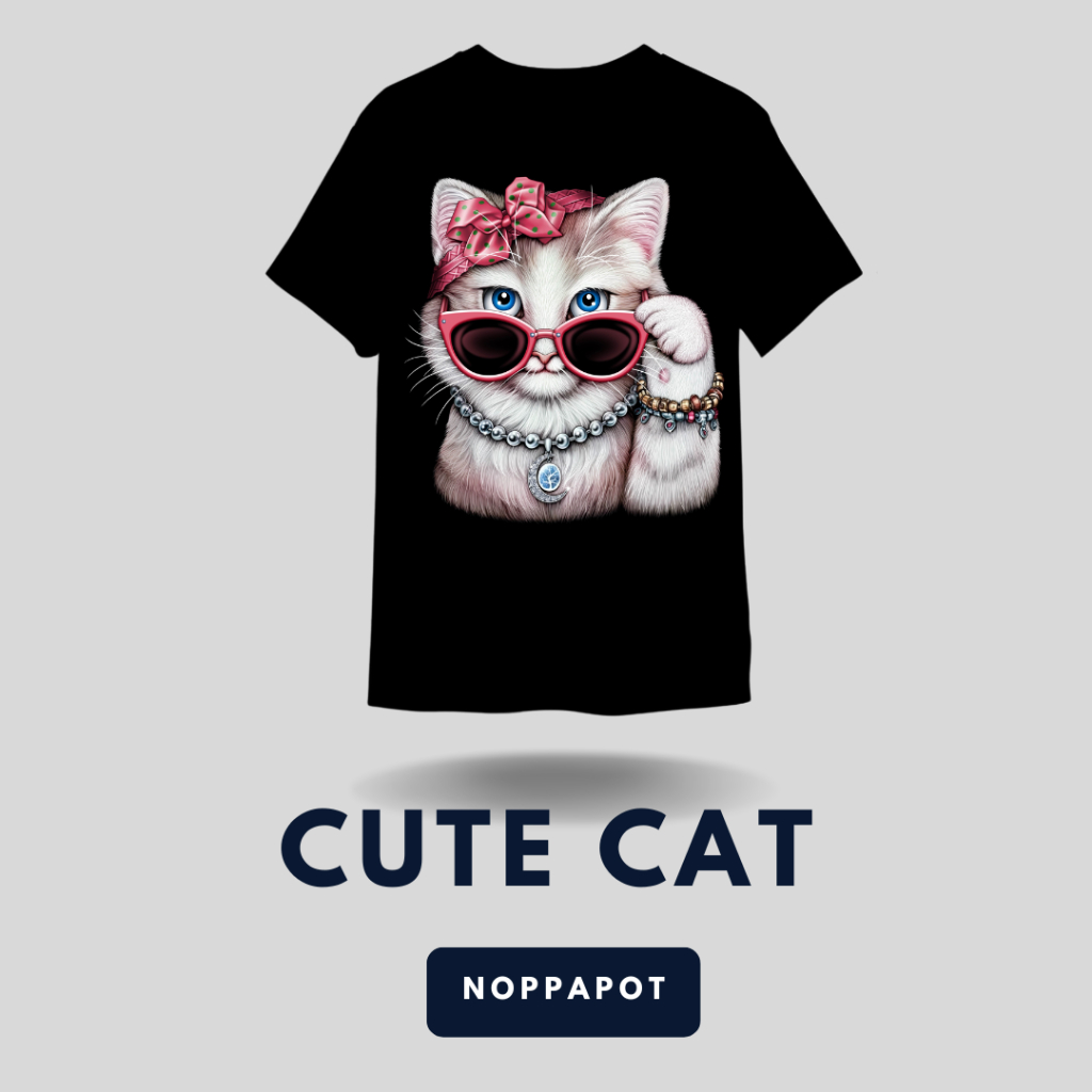 Noppapot เสื้อยืดวินเทจ *ลายแมว เสื้อยืดน่ารัก สกรีนสวย พร้อมส่ง มีปลาทยทาง Cotton 100%