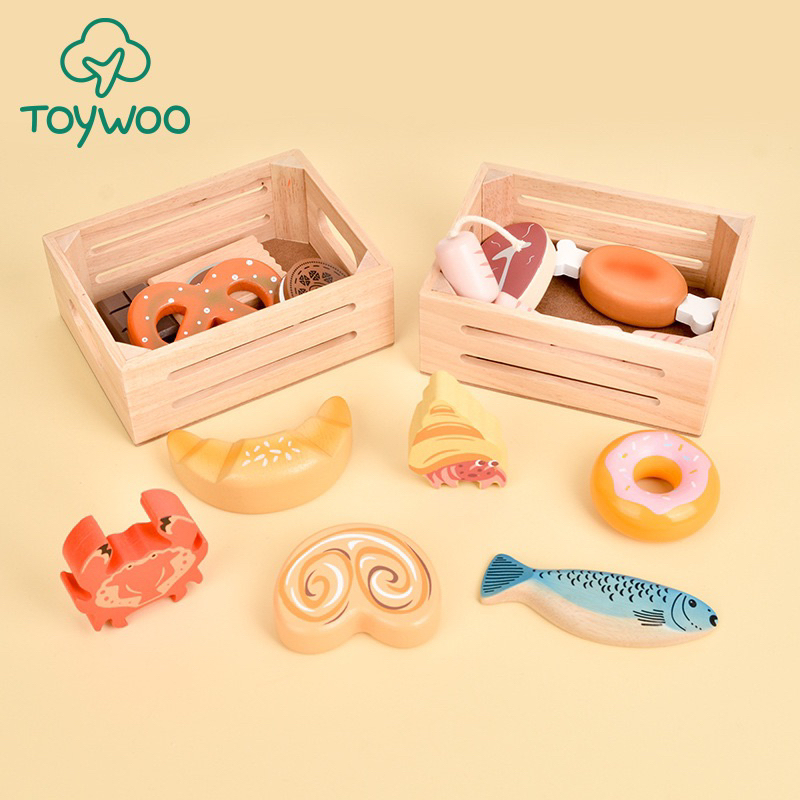 BB-STORE 🥨 Toywoo รวมเซ็ตกล่องไม้ ผัก ผลไม้ อาหารทะเล ขนมปัง 🦀 ของเล่นเด็ก บทบาทสมมติ