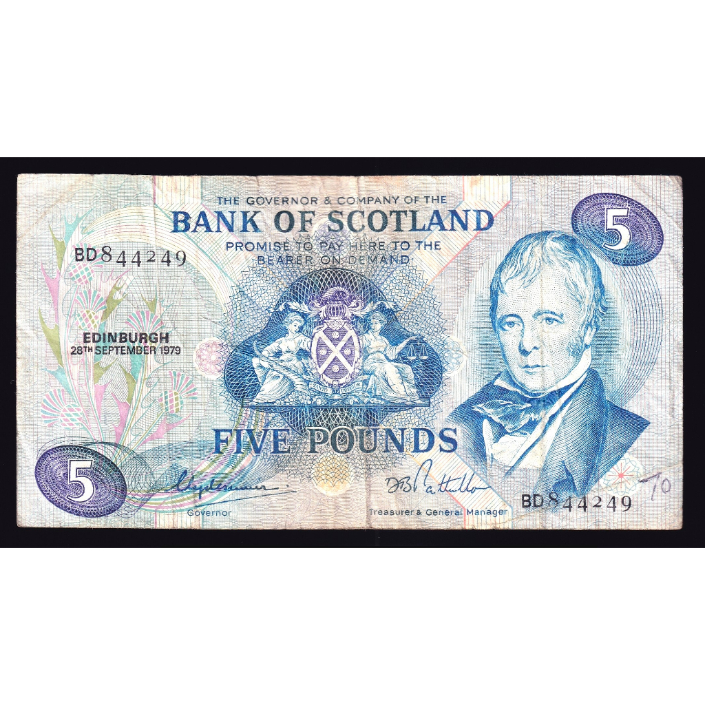 ธนบัตร Scotland, Bank of Scotland, 5 Pounds, 1979, One Note LOT, จำนวน 1 ฉบับ Free Shipping ส่งฟรี