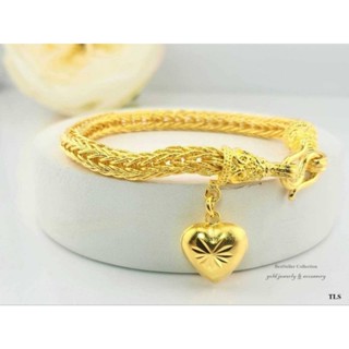 สร้อยข้อมือลายสี่เสา งานหุ้มทอง 5 ไมครอนห้อยจี้หัวใจ