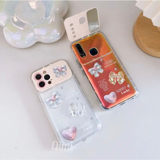 เคสกระจก ตั้งได้ โบว์นูน แผ่นโฮโลแกรม  สำหรับรุ่นoppo A53 A31 A3S A5S A5 2020 A96 5G A77 Reno5 Reno7z/8z Reno8T y12 y20