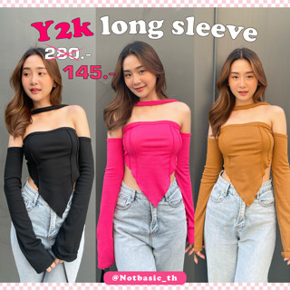 (สีบานเย็นของเข้าแล้ว พร้อมส่ง)🧸NOTBASIC💖 ไสตล์ Y2K เสื้อคล้องคอปาดไหล่แขนยาว - รุ่น Y2k long sleeve (แขนยาว)