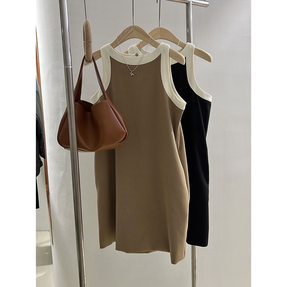 👗ชุดเดรส,👗ชุดเดรสคอกลมฝรั่งเศสใหม่ ไตล์สุภาพสตรีแฟชั่นฤดูร้อนกระโปรงเสื้อกล้ามขนาดใหญ่สไตล์ฝรั่งเศสชุ