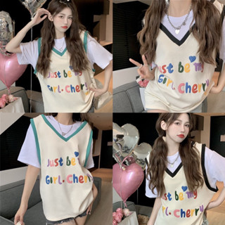 Fashion  ส่งไวใน1วัน เสื้อยืดแขนสั้น โอเวอร์ไซส์ สกรีนลาย Just be my girl.cherry สไตล์เกาหลี ผ้าเด้ง ใสสบาย Girl1688