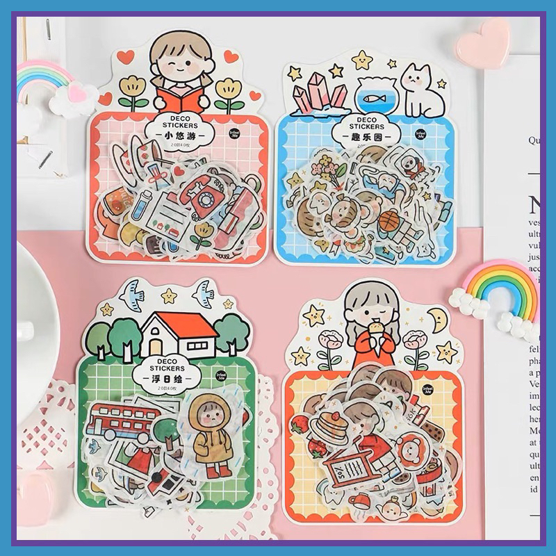 New พร้อมส่ง l สติ๊กเกอร์เนื้อวาชิ 40 ชิ้น 20 ลายเด็กผู้หญิง