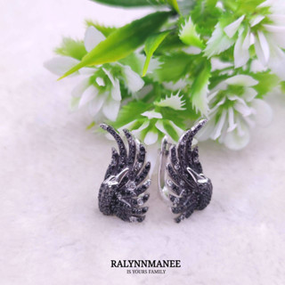 CR011 ต่างหูแมกกาไซต์ ( Marcasite ) ตัวเรือนเงินแท้925 ชุบทองคำขาว