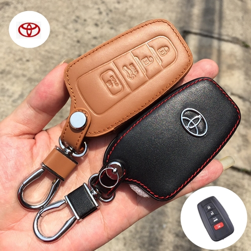 ซองหนังแท้ ใส่กุญแจรีโมทรถยนต์ รุ่นหนังนิ่ม โลโก้เหล็ก Toyota Fortuner‎/Camry Minor Change,Altis,Corolla Cross Smart Key
