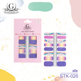 [ New ] GLAZE &amp; GLAM ยาทาเล็บแบบแผ่นสติกเกอร์ สติกเกอร์ติดเล็บ NAIL POLISH STICKER / STK-026 / 16 PCS