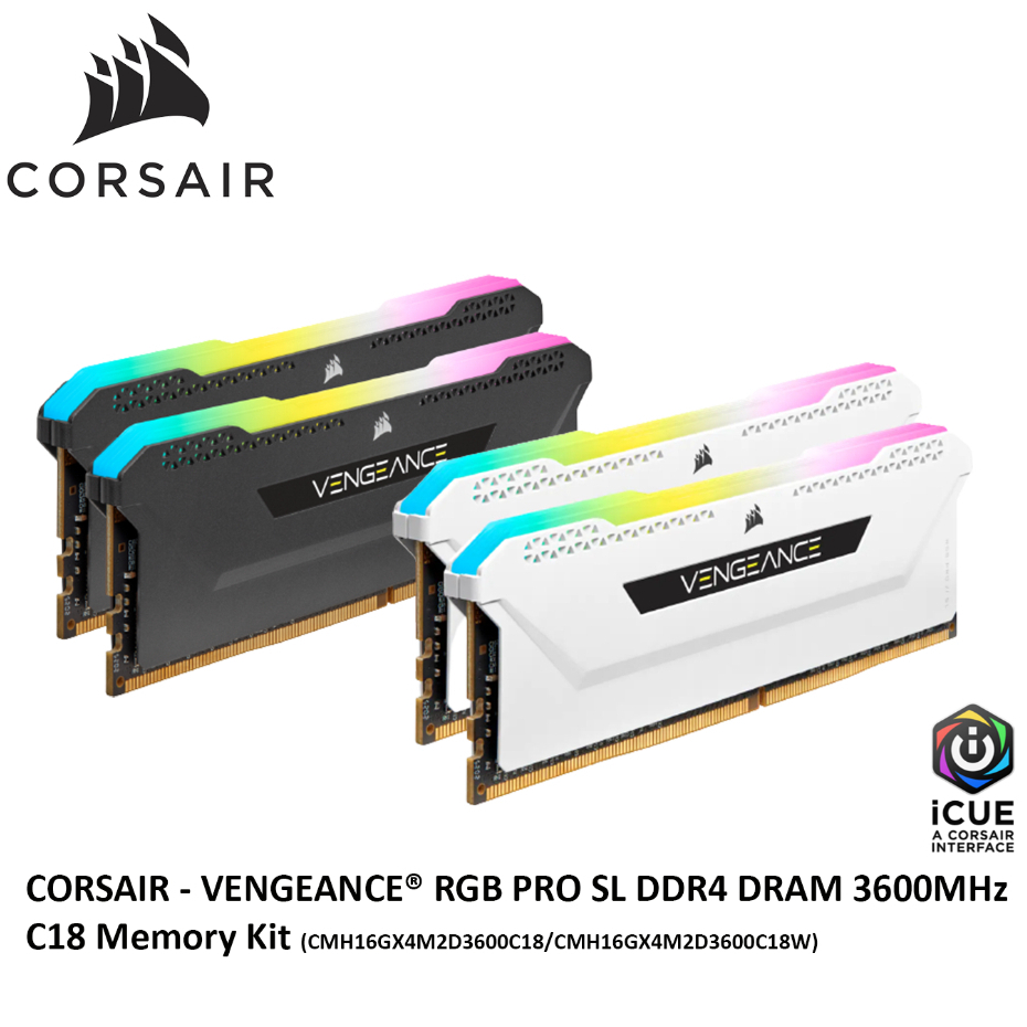 16GB (8GBx2) DDR4/3600 RAM PC (แรมพีซี) CORSAIR VENGEANCE RGB PRO SL (CMH16GX4M2D3600C18)