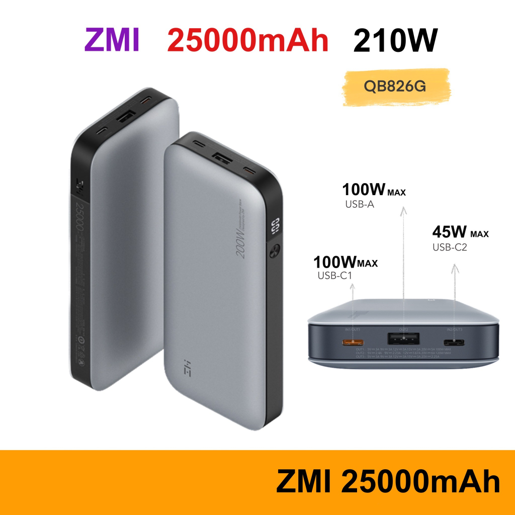 ZMI QB826G แบตสำรอง 210W ความจุ 25000mAh USB-A 120W USB-C 100W ชาร์จไวเข้า และออก PD QB826 Powerbank Power bank Charge