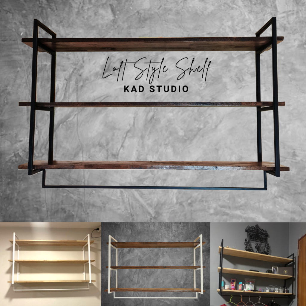 KADStudio ชั้นวางของติดผนัง 3 ชั้น รุ่นมีราวแขวน งานเหล็กมีหลายสี แผ่นไม้แท้เคลือบ PU งานคุณภาพแบบลอฟท์ มินิมอล[LV9][W1]
