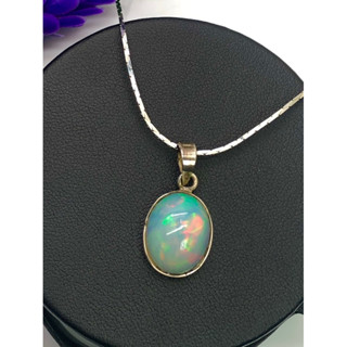 1Pc Opal Necklace Pendant 925 silver Opal Jewelry- Ethiopian Opal Necklace / Opal Gemstone Gift Opal Pendant With Chain