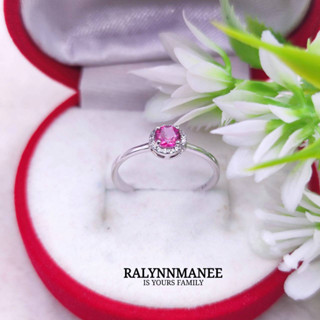 R6402 แหวนพลอยพิงค์โทพาซแท้ ( Pink topaz ) ตัวเรือนเงินแท้ 925 ชุบทองคำขาว มีไซส์ 51 แก้ไซส์ฟรี