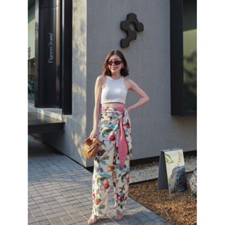 newlooksbkk 1404 LINEN WRAP PANTS กางเกงผ้าลินินพิมพ์ลาย แต่งสีพื้น