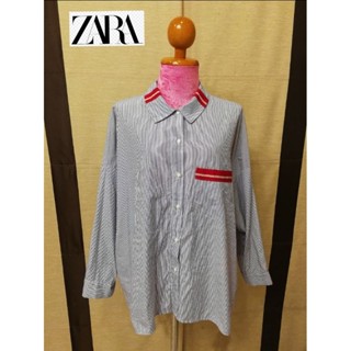 ZARA Basic Brand_2nd hand เสื้อเชิ้ตลายทางทรงใหญ่ใส่สบาย/Size L🇺🇸​ MAX30 แท้มือสองกระสอบนำเข้า​ (Made in Turkey 🇹🇷​)