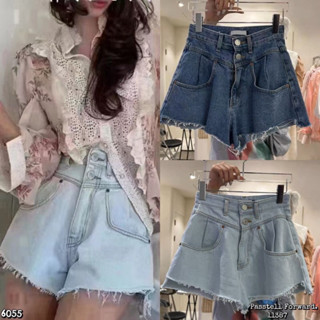 🇰🇷New🇰🇷  Korea denim short pants ขาสั้นยีนเกาหลี รุ่นใหม่เลย กระดุมหน้า2เม็ด ปลายขาขาด