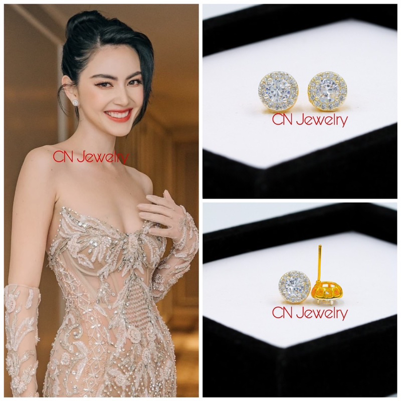 [ ลดเพิ่ม 30% เก็บโค้ดหน้าร้าน] 1คู่ ต่างหูเพชร CZ (วัสดุอย่างดี ไม่ลอกดำ แพ้ง่ายใส่ได้) CN Jewelry