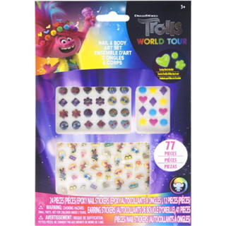 สติ๊กเกอร์ติดเล็บ ติดหูเด็ก รุ่นใหม่เรืองแสงได้ ของแท้จากเมกา Trolls World Tours Nail &amp; Body Art Set, 77 Pieces