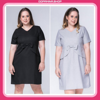 DOPAMINA เดรสสาวอวบ เสื้อผ้าสาวอวบ (ดำ/เทา) [XL-4XL] รอบอก 40 - 46 นิ้ว [DPM-007 Ready dress]