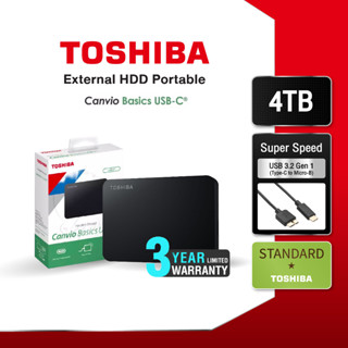 Toshiba External HDD (4TB) TypeC USB 3.2 SuperSpeed, รุ่น (Canvio Basics TypeC ) 2.5" ฮาร์ดดิสพกพา (TSB-HDTB440AKCCA)