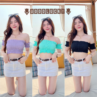 🌷Good​Luck​y🌷(61) เกาะอกสม๊อคสั้นแขนต่อ เสื้อไปทะเล ชุดเที่ยวคาเฟ่