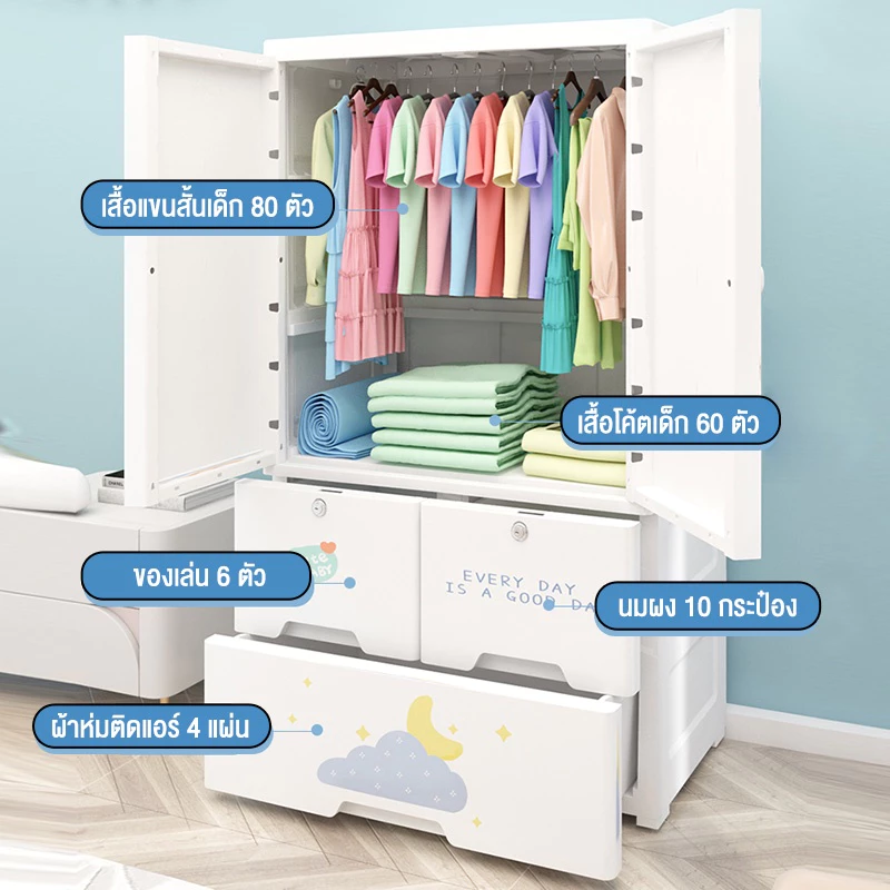 UBEAR ตู้เสื้อผ้าเด็ก ที่เก็บของประตูคู่และลิ้นชัก 3/4/5ชั้น ตู้เสื้อผ้า พร้อมล้อเลื่อน หยัดพื้นที่ thumbnail 3