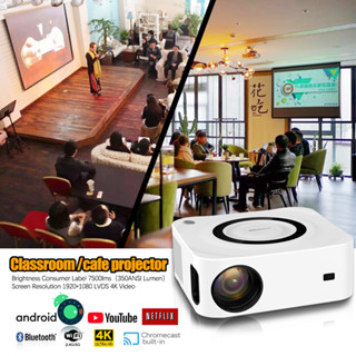 Projector 4K Full HD android 9.0 350ANSI Lumen เหมาะสำหรับใช้ในห้องเรียนและกลางแจ้ง โปรเจคเตอร์พกพา ILEPO Dual WIFI 2.4G/5.0G with Bluetooth โปรเจคเตอร์