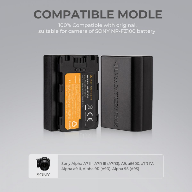 AKTTKA NP-FZ100 accu's, 3000 mAh, verpakking van 2 stuks en PD18W, ronde dual-sleuf-snellader voor Sony A7iii, A7iv, A7C, A6700, A6600, ZV-E1, ZV-E10ii, FX3, FX30, A9, A9S, A7R3, A7R4, LCD-display DSL