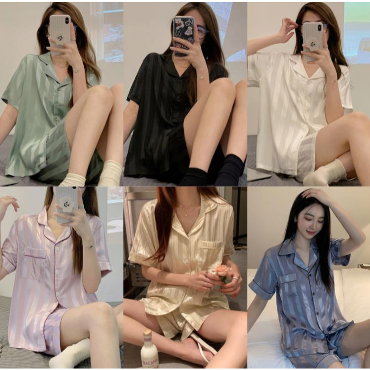 (ราคาถูกที่สุด) ชุดนอนผู้หญิง， สไตล์มินิมอล， ผ้าซาตินเรียบ， คาร์ดิแกน，ขาสั้น+เสื้อ，M-2XL
