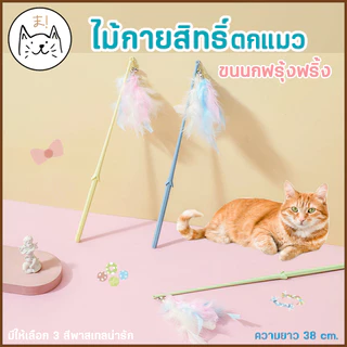 KUMAま ไม้กายสิทธิ์ตกแมว พาสเทล ขนนกฟรุ้งฟริ้ง ไม้ตกแมว ไม้ตกแมวฟรุ้งฟริ้ง ของเล่นแมว ไม้ล่อแมว Cat toy