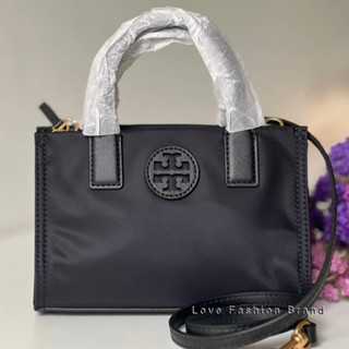 👑ผ่อน0%~แท้100%👑 สีดำ กระเป๋าสะพาย Tory burch Ella nylon Mini Tote Bag Style Number 146437