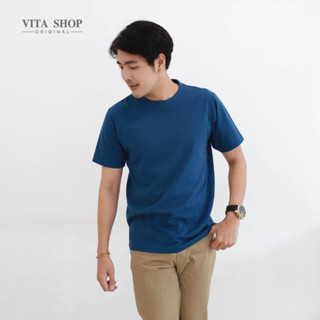 VITASHOP เสื้อยืดสีพื้น SKY BLUE สีฟ้ากรมท่า เสื้อยืด ผ้าคอตตอนเนื้อนุ่ม ใส่สบาย พร้อมส่ง