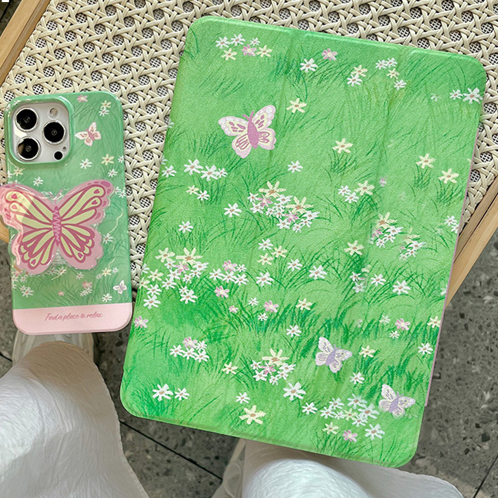 24ชั่วโมง เคสไอแพด Gen9 10.2 Air5 MINI7 Air6 Meadow Butterfly เคสiPad Gen8 ใส่ปากกาได pro11 2024