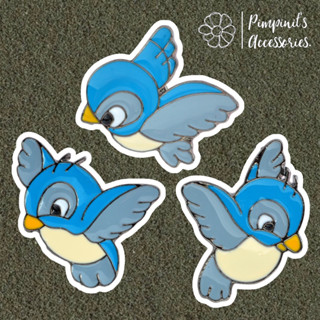 🇹🇭 พร้อมส่ง : 🕊 เข็มกลัดเซ็ทเจ้านกน้อยสีฟ้าสามตัว | Three Little Blue Bird Enamel Brooch Pin Set.