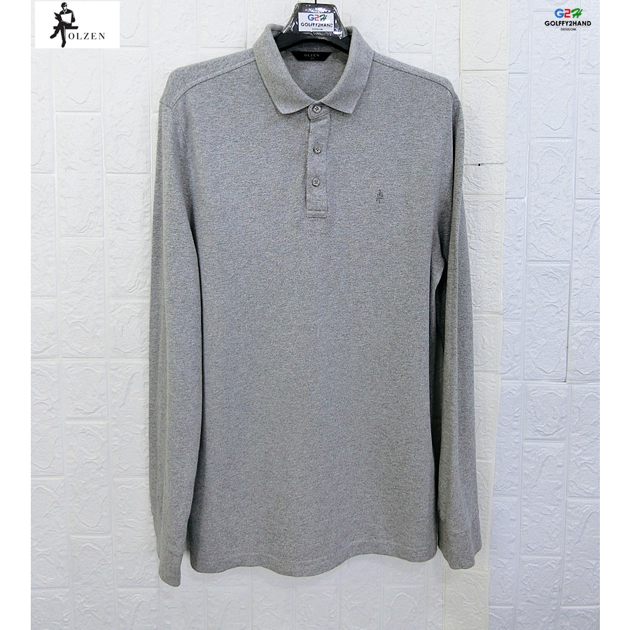 OLZEN แท้ อก42 เสื้อยืดโปโลแขนยาวสปอตเทา