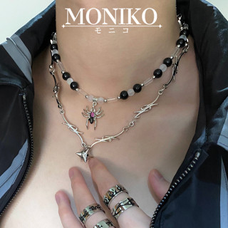 MONIKO สร้อยคอลูกปัด จี้แมงมุม สีดำขาว ใส่ได้ทุกเพศ