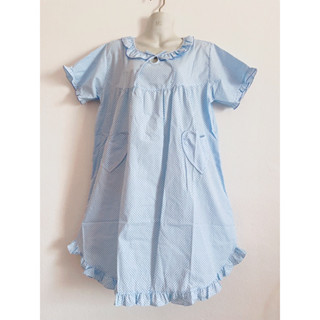 👗ชุดนอนผู้ใหญ่ กระโปรงแขนสั้น คอกลม ฟรีไซส์ ผ้าทีซี, ผ้าอองฟ…