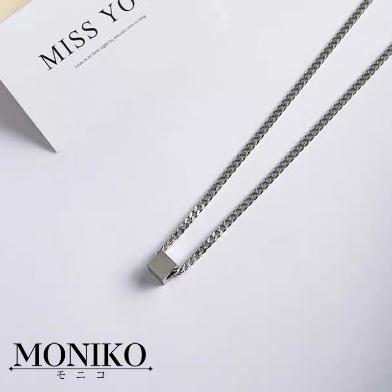 MONIKO สร้อยคอโซ่ จี้ีรูปสี่เหลี่ยมจัตุรัส เครื่องประดับแฟชั่น สําหรับผู้ชายผู้หญิง - รูปที่ 6
